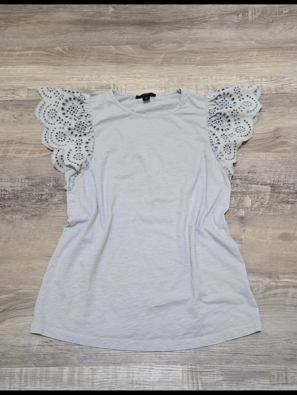 🛍J. Crew Light Blue Eyelet Lace Flutter Sleeve Women's Top Size XS